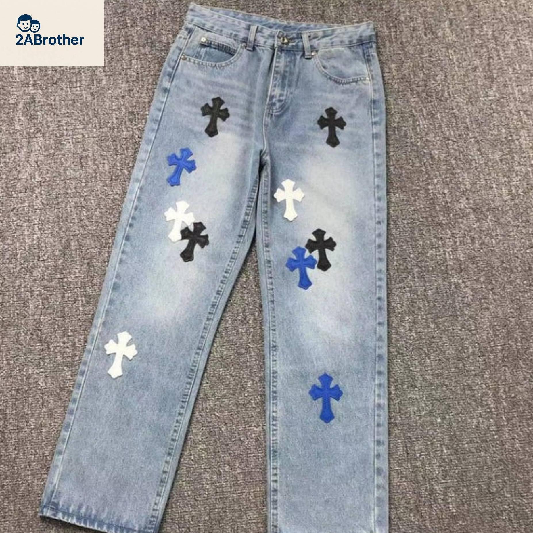 LightBlueGothicCrossPatchJeans786